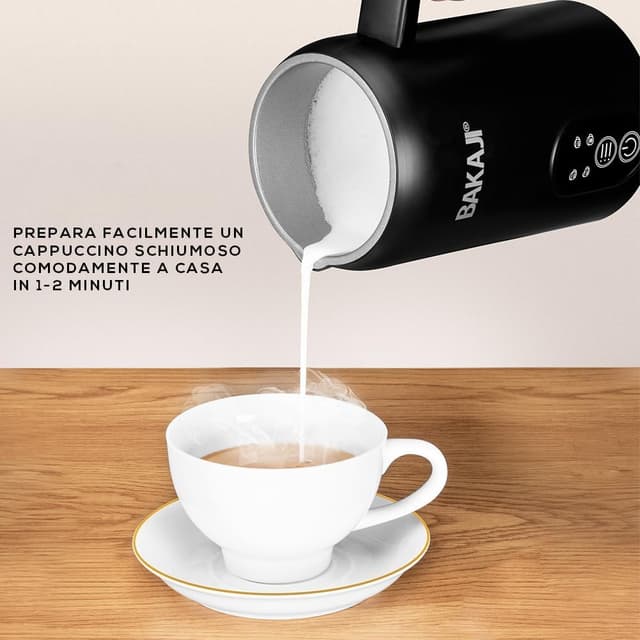 Detalle de BAKAJI montalatte elettrico 4 in 1 da 350 ml: cappuccinatore automatico per cappuccino caldo o freddo