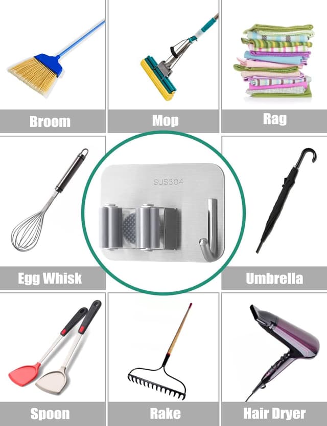 Thumbnail 2 de Henrycares 6-Pack Broom Mop Holder wall hooks 🧹