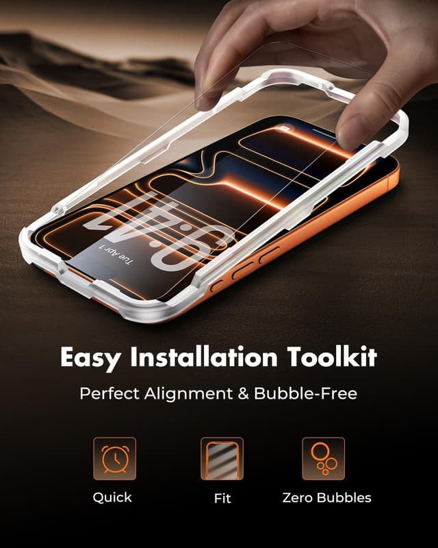 Detalle de UNBREAKcable confezione da 3 pellicole in vetro temperato per iPhone 17 Pro Max (durezza 9H, trasparenza HD)