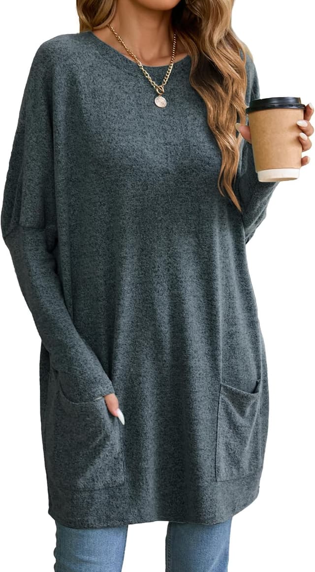 Thumbnail 6 de Famulily long tunics for women oversized long T-shirt sweatshirt with pockets (solid colour)