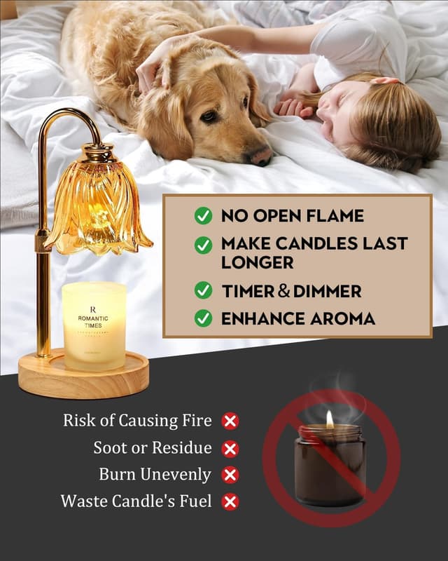 Detalle de Vintage Flower Candle Warmer Lamp with Timer & Dimmer (Height Adjustable, 2 Bulbs) for Yankee Candles