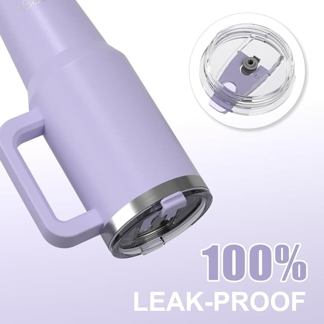 Detalle de 40 oz Tumbler with Handle (Purple) — Double-Wall Insulated Stainless Steel Travel Mug with Lid & Straw