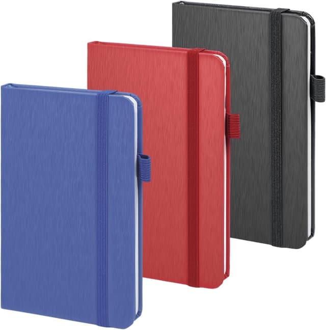 Detalle de ONAVIA A6 Taschen-Notizbuch im 3er Pack (8,9 x 14,5 cm) – Hardcover Journal mit Linien, Schwarz/Rot/Blau