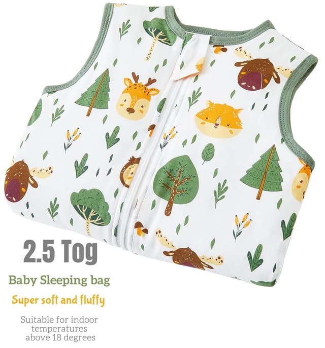 Detalle de Chilsuessy Baby Schlafsack mit Füßen 2,5 Tog (Wald Tiere) – Winter-Schlafstrampler, passend je nach Babygröße