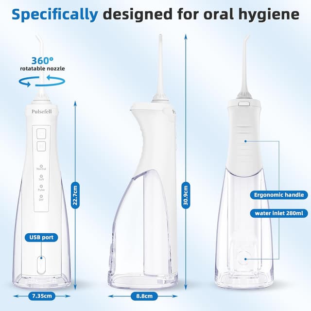Thumbnail 6 de Pulsefell Idropulsore dentale portatile ricaricabile 300 ml con 4 modalità e IPX7 (bianco)