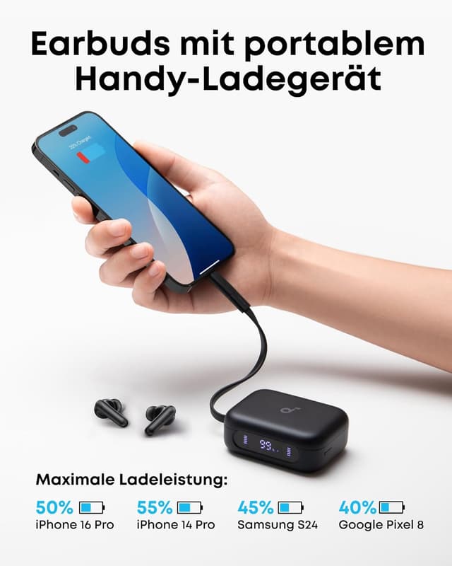 Detalle 2 de Soundcore P41i by Anker Adaptive Noise Cancelling In-Ear Kopfhörer mit Powerbank-Case (192h)