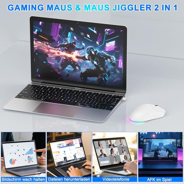 Detalle de Azmall 3-Modus kabellose Gaming-Maus (BT 5.3/2,4 GHz/USB‑C) – 8.000 DPI, 7 Tasten, RGB, Jiggler