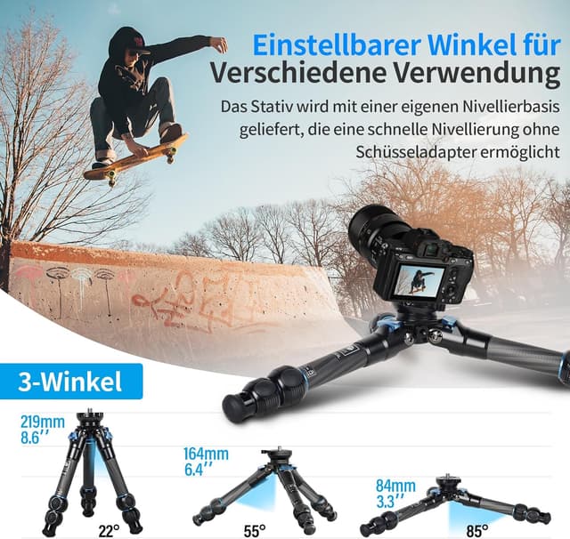 Thumbnail 6 de SIRUI AM-223L Carbon Mini Reisestativ mit Nivellierbasis – ultraleichtes Ministativ für spiegellose Kameras