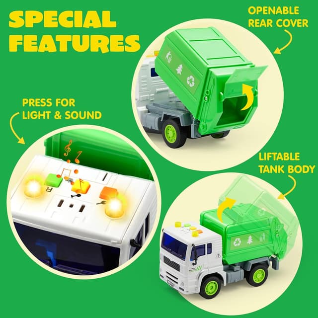 Detalle de JOYIN 4-Piece 7-Inch Vehicle Toy Set (Police Car, School Bus, Garbage Truck, Ambulance) With Lights & Siren Sounds