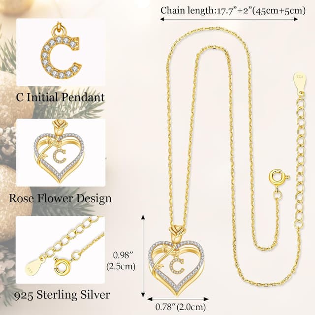 Detalle de Collier initiale A-Z llyish avec pendentif double cœur et zirconium 5A, argent 925 plaqué or