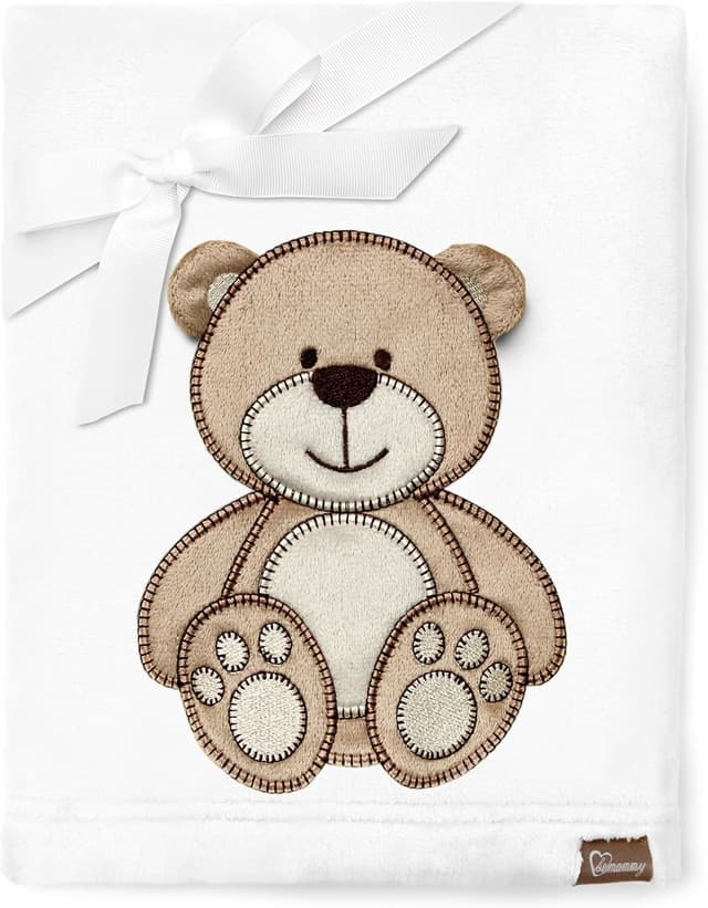 Detalle de Be Mammy Couverture chaude pour bébé en microfibre hypoallergénique, peluche motif 3D ours (Blanc - Ours)