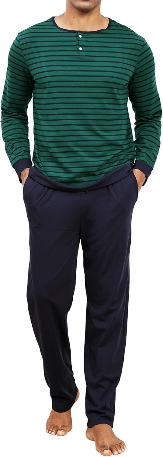 Detalle de TeJoyce men’s 100% cotton striped long sleeve pyjamas set (T-shirt and pants, 2 piece)