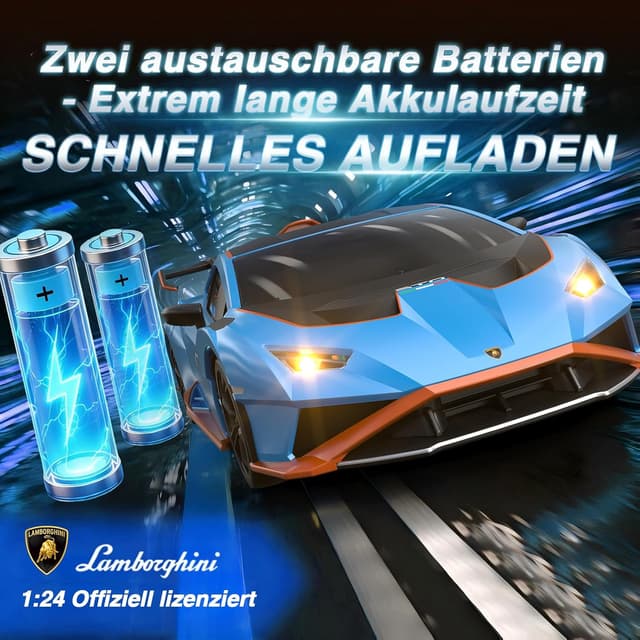 Detalle de Lamborghini RC Drift Auto (1:24) Mini 4WD – ferngesteuertes Drift-Car mit LED und bis zu 25 km/h