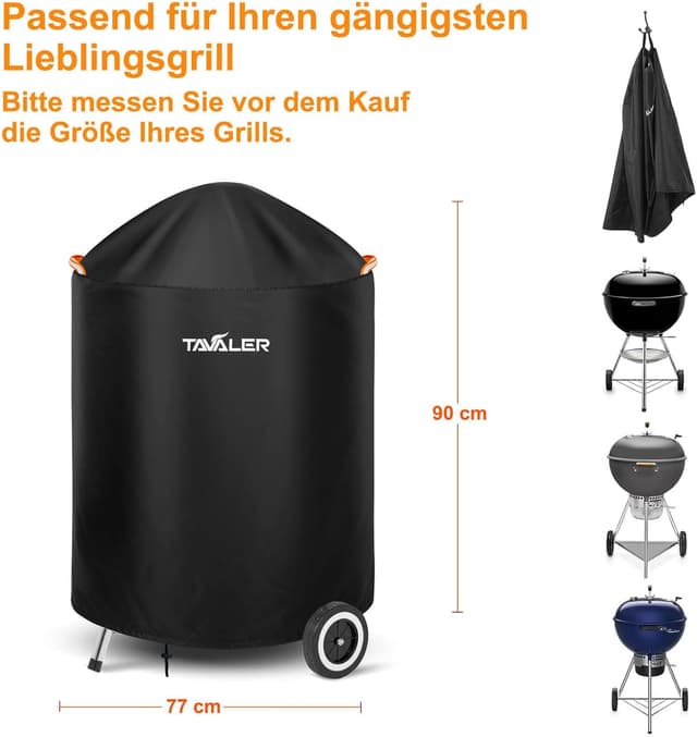 Detalle de Tavaler Kugelgrill Abdeckung wetterfest (420D Oxford), passend für Weber Kugelgrill 57 cm, 77 x 90 cm