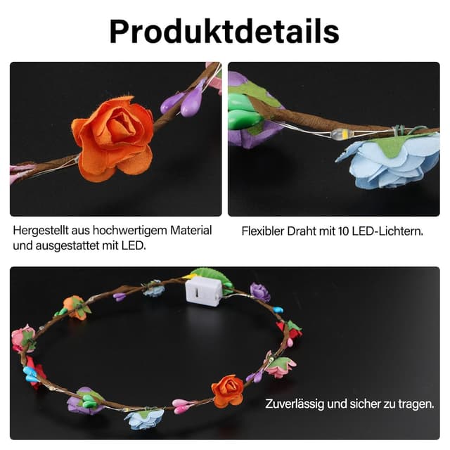 Thumbnail 2 de 12 Stück LED Blumenkranz Stirnband
