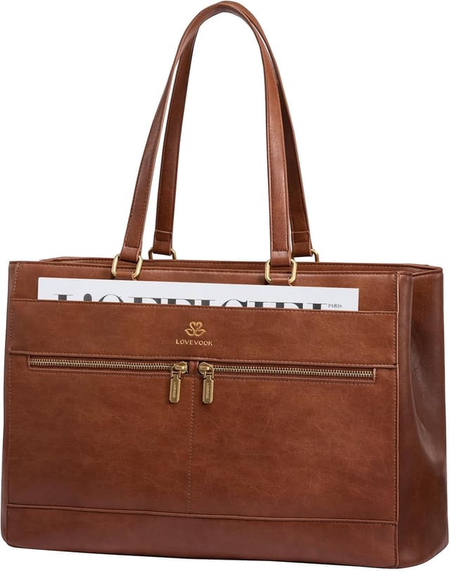 Thumbnail 6 de LOVEVOOK Damen Handtasche (Groß) für Laptops bis 17,3 Zoll – Retro-Leder Optik, Braun