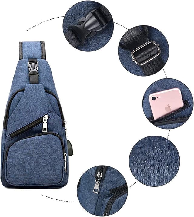 Detalle de Flintronic Zaino Monospalla Sling Bag: borsa a tracolla uomo idrorepellente con USB esterna