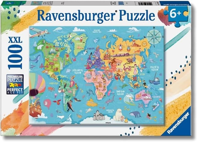 Detalle de Ravensburger Puzzles XXL Mapamundi — puzzle 100 piezas 36 x 49 cm