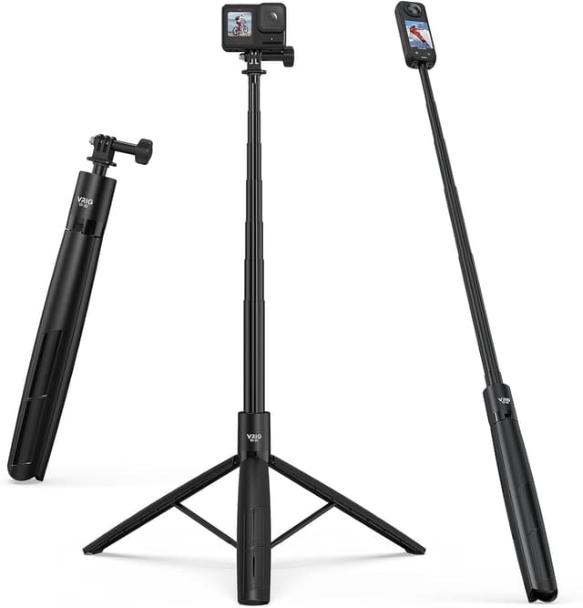 Detalle de VRIG TP-30 Selfie-Stick-Stativ bis 180 cm für Actionkameras (1/4" Schraube, GoPro-Adapter)