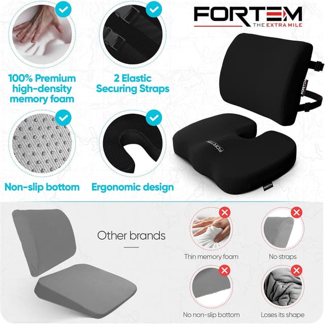 Thumbnail 6 de FORTEM Coccyx Cushion XL with memory foam lumbar support and non-slip chair pad