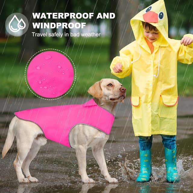 Detalle de YFbrite Waterproof Dog Coat – Lightweight Pet Raincoat Jacket (Pink, Small)