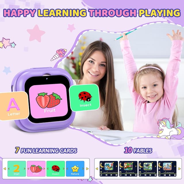 Detalle 2 de Kids smart camera toy with dual cameras, 1.8-inch touchscreen and learning games (Purple) for ages 3-12