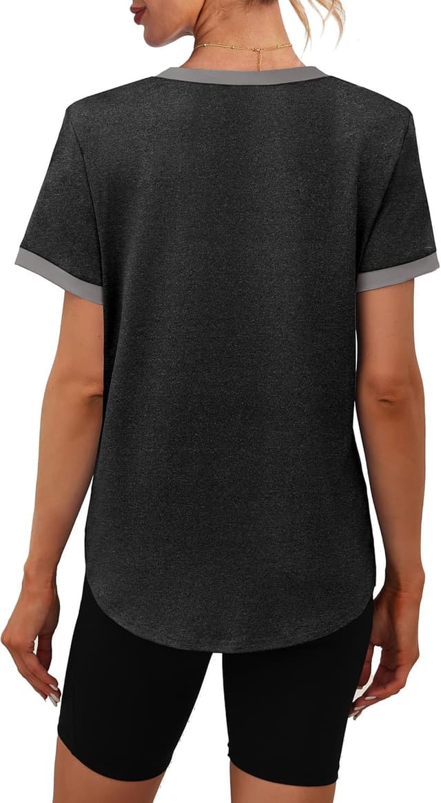 Detalle de Women’s Workout Tops: Summer Short Sleeve Athletic Shirts with UPF 50+ Sun Protection (Color Block)