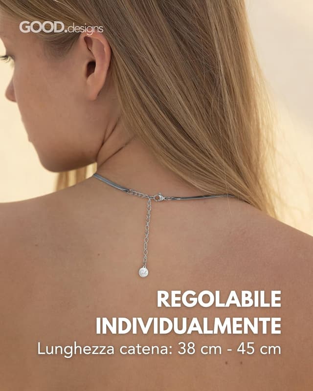 Detalle de GD GOOD.designs EST. 2015 catena a serpente: collana piatta regolabile senza pendente in argento, oro o oro rosa