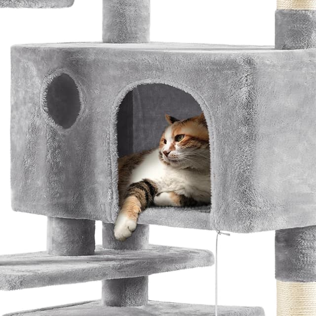 Thumbnail 6 de Yaheetech Large Cat Tree (178cm) with 2 Condos, Perched Platform and Scratching Posts – Light Grey