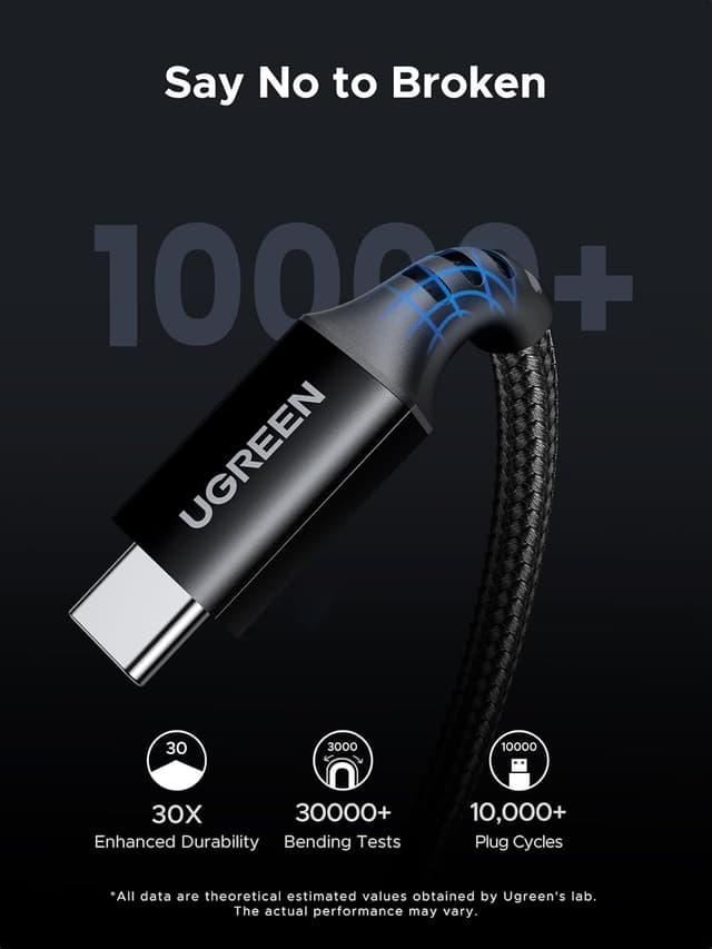 Detalle de UGREEN USB-C to USB-C Charger Cable 100W 5A (3m) with Power Delivery 3.0 and 480Mbps Data