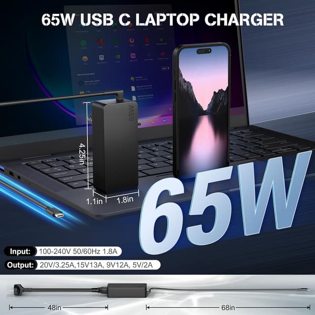 Detalle de Lenovo 65W USB-C Laptop Charger for ThinkPad