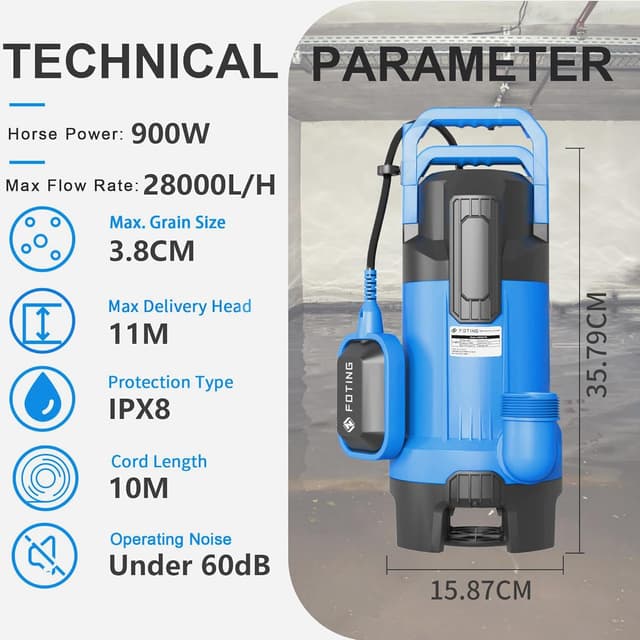 Thumbnail 6 de FOTING 2025Upgraded 28000 L/H 900W sump pump