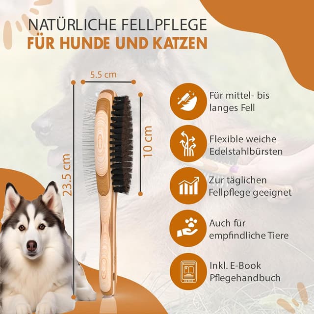 Detalle de Bambus 2in1 Hundebürste & Katzenbürste – Glätten und Entfilzen für mittel- bis langhaariges Fell