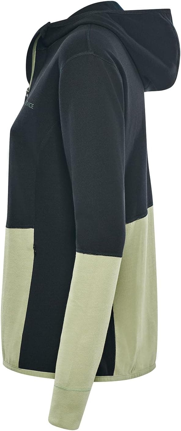 Detalle 2 de Black Crevice Veste à capuche femme en laine mérinos et coton respirant