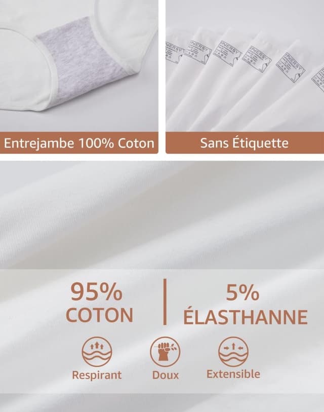 Detalle de INNERSY lot de 6 culottes femme en coton doux, taille basse, sans étiquette