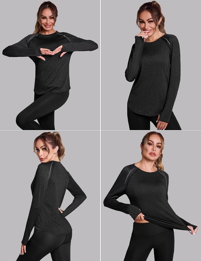 Detalle 2 de Crewhpo Camiseta Deportiva Manga Larga Mujer UPF 50+