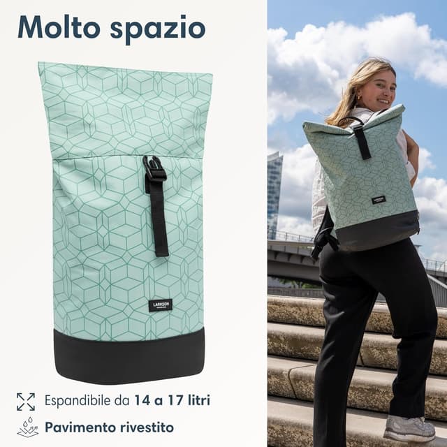 Detalle de LARKSON Zaino Janne roll-top menta idrorepellente con tasca laptop (fino a 16")