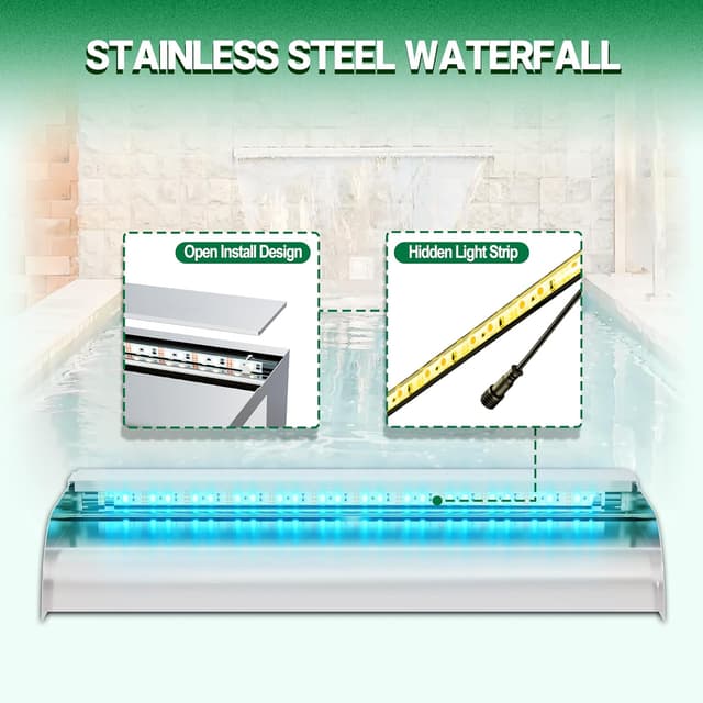 Detalle de Longrun Longrun 60 cm LED Teich-Wasserfall Set