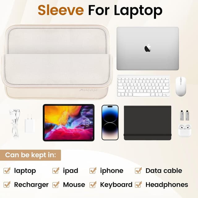 Detalle 2 de Aucase 13–14 inch Laptop Sleeve Leather Case – water-resistant protective pouch with soft 360° lining