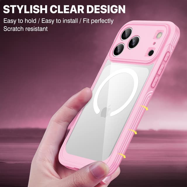 Thumbnail 6 de CENHUFO iPhone 17 Pro Max MagSafe case with built-in 9H glass screen protector – 360 shockproof full body, pink