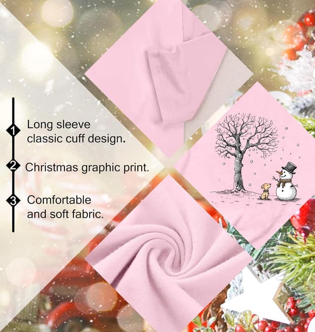 Detalle de tiorhooe Christmas long sleeve shirt for women with cute snowman prints