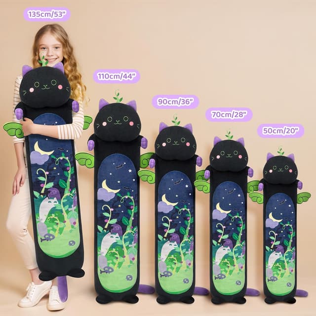 Detalle de Mewaii 130 cm Plüschkissen Katze „schlafend“, Minze – langes Wurfkissen zum Kuscheln und Schlafen