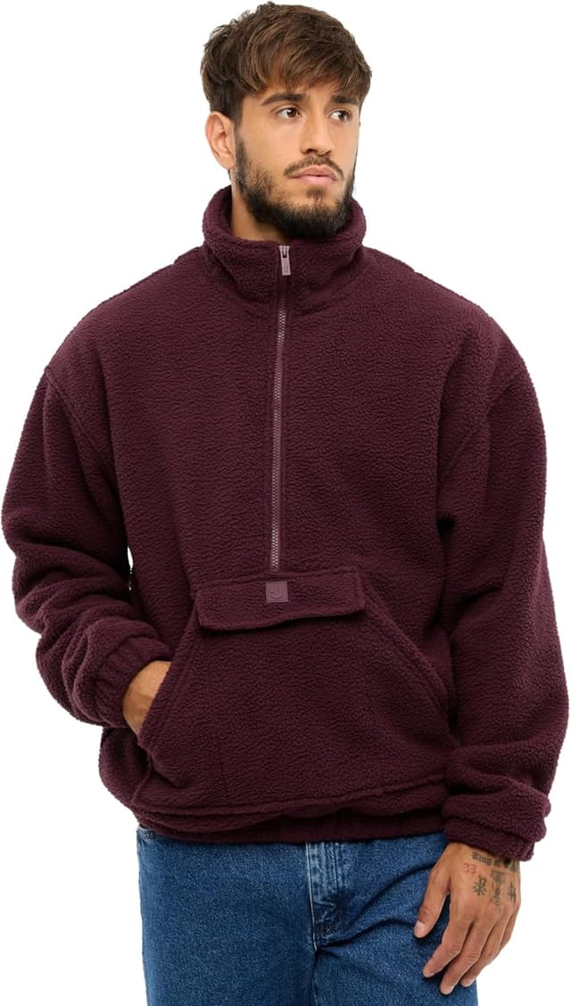 Detalle de Johnny Urban Ruben : pull polaire demi-zip homme style troyer, col montant et poche kangourou