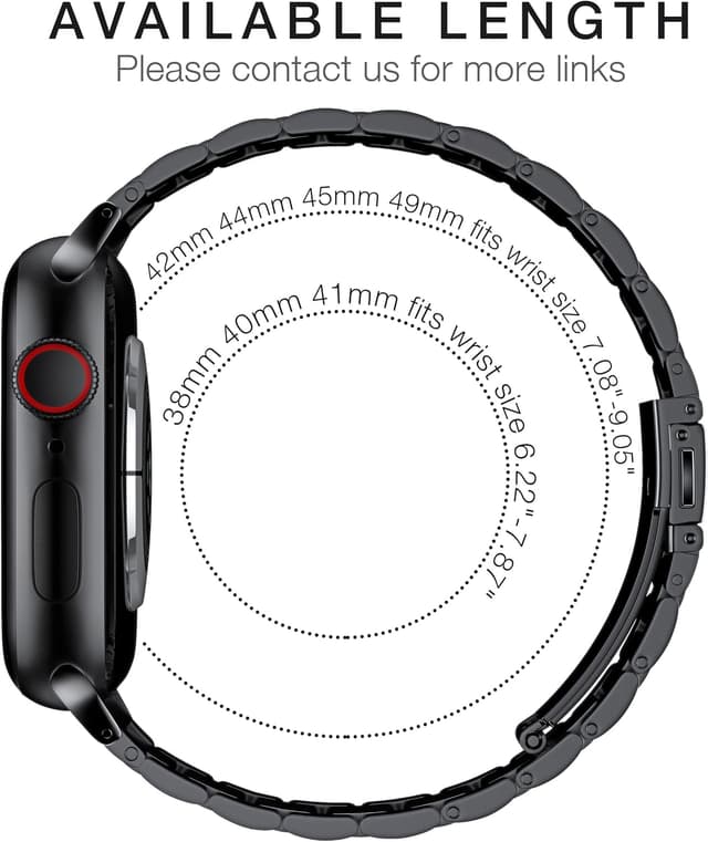Detalle de OULUOQI 316 stainless steel metal replacement watch band for Apple Watch (38–49mm, Series 1–11/SE 3)