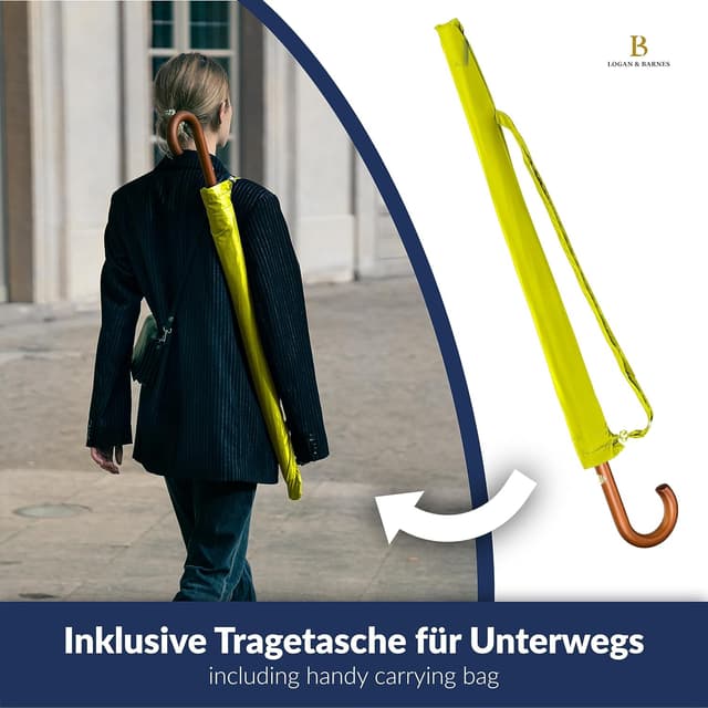 Detalle de LOGAN & BARNES Sturmfester Stockschirm EDINBURGH (XXL, Ø120 cm) mit Echtholzgriff & geräuschloser Gummispitze