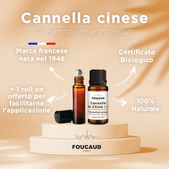 Detalle de Olio essenziale di Cannella cinese FOUCAUD ORGANIC (Cinnamomum cassia), chemotyped, 10 ml con roll-on