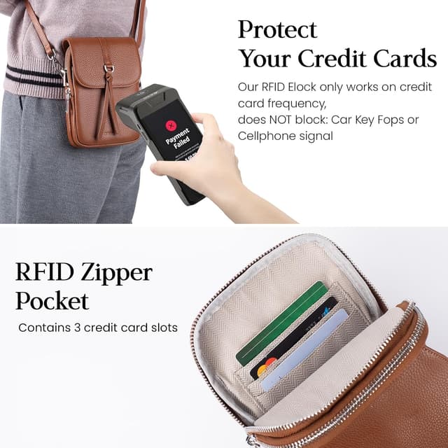 Detalle de befen Genuine Leather Crossbody Bag for Women with RFID phone pocket