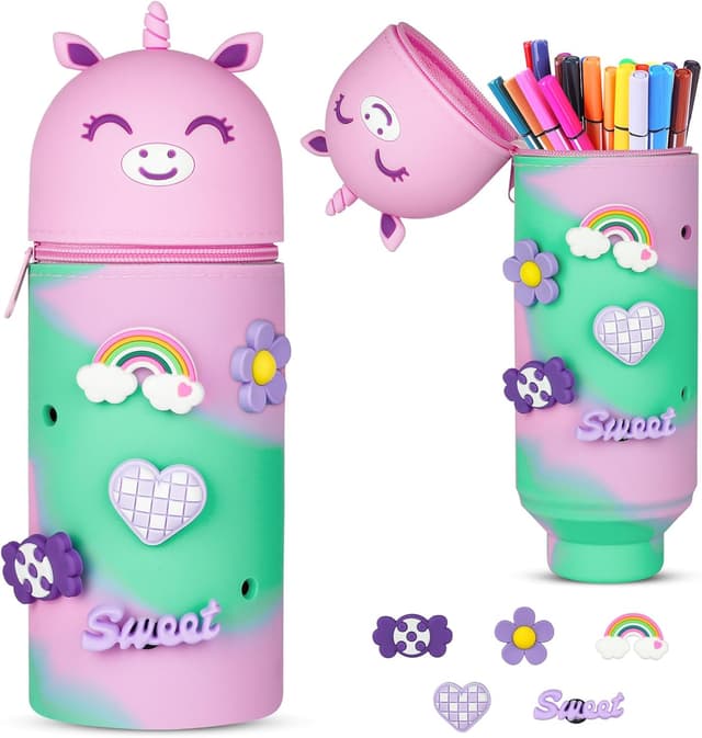 Detalle de Vicloon Astuccio telescopico in silicone 2 in 1 con cerniera, unicorno