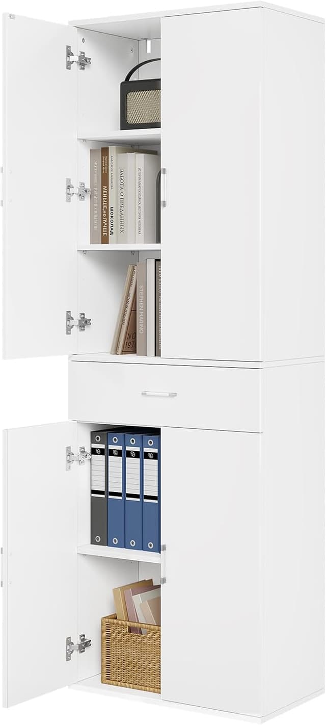 Detalle de eSituro Aktenschrank mit Schublade Türen, 60x180x34 cm, weiß – Stauraum für Büro & mehr