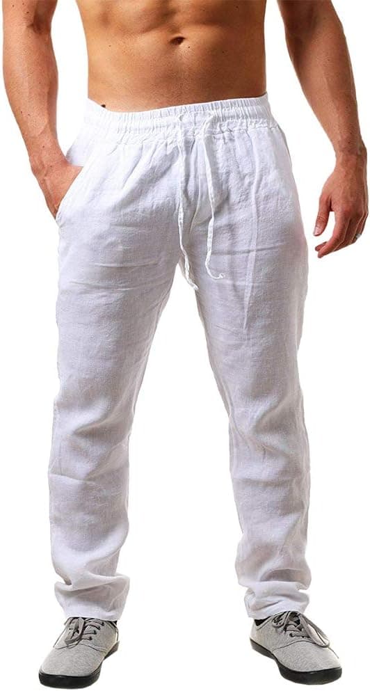 Imagen de Runcati Herren Leinenhose Einfarbig Lang Leinenhose Sommerhose mit Kordelzug en OfertitasTOP